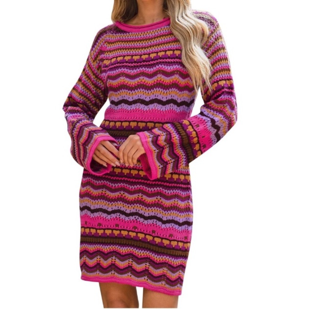 -NWT Free the Roses Crocheted Knit Multicolored Dress, Large